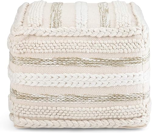 Miniatura 8 de SIMPLIHOME Sommer - Puf cuadrado, reposapiés, tapizado en tejido de algodón natural a mano, para sala de estar, dormitorio y habitación de los