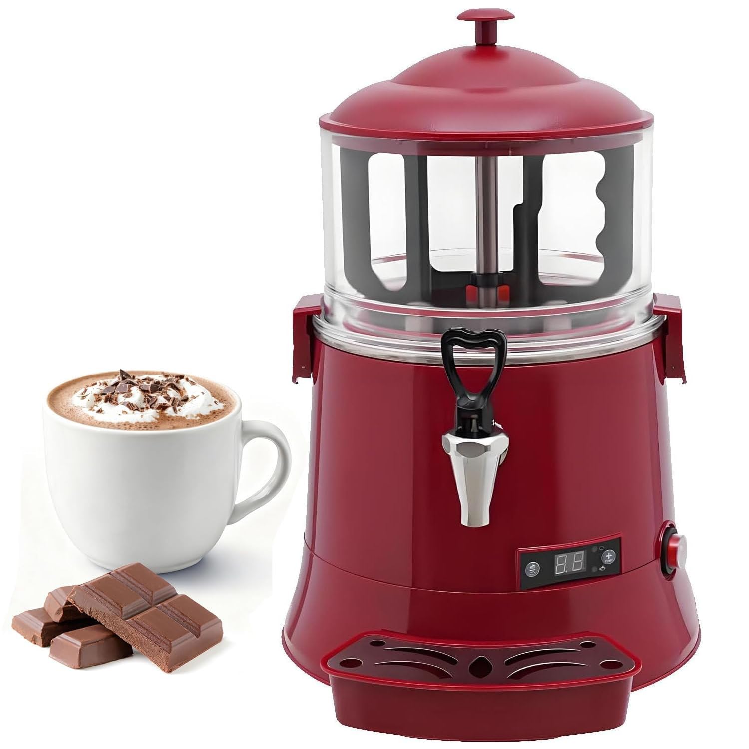 HCZKIUJY Commercial Hot Chocolate Maker with Adjustable Temperature and Stirring Function, Ideal for Restaurants, Bakeries, and Cafes (Red 5L)