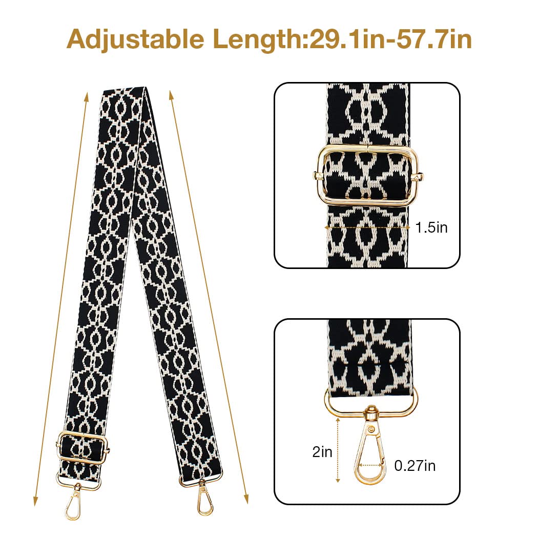 Lekesky Purse Strap Replacement Crossbody, Black Chain Purse Strap for Women, Adjustable Bag Straps Replacement(Golden Buckle)