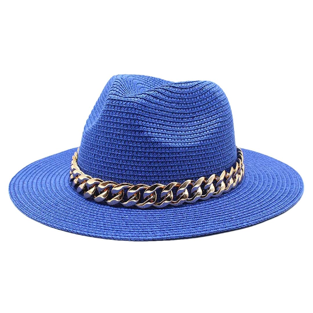 LCUVIMPEX Bucket Hats， Unisex Wide Brim Straw Panama Fedora Hat Multicolor Summer Beach Sun(Blue)