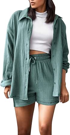 Damen Zweiteiler Aus Musselin - Bluse Und Shorts Set Für Sommer