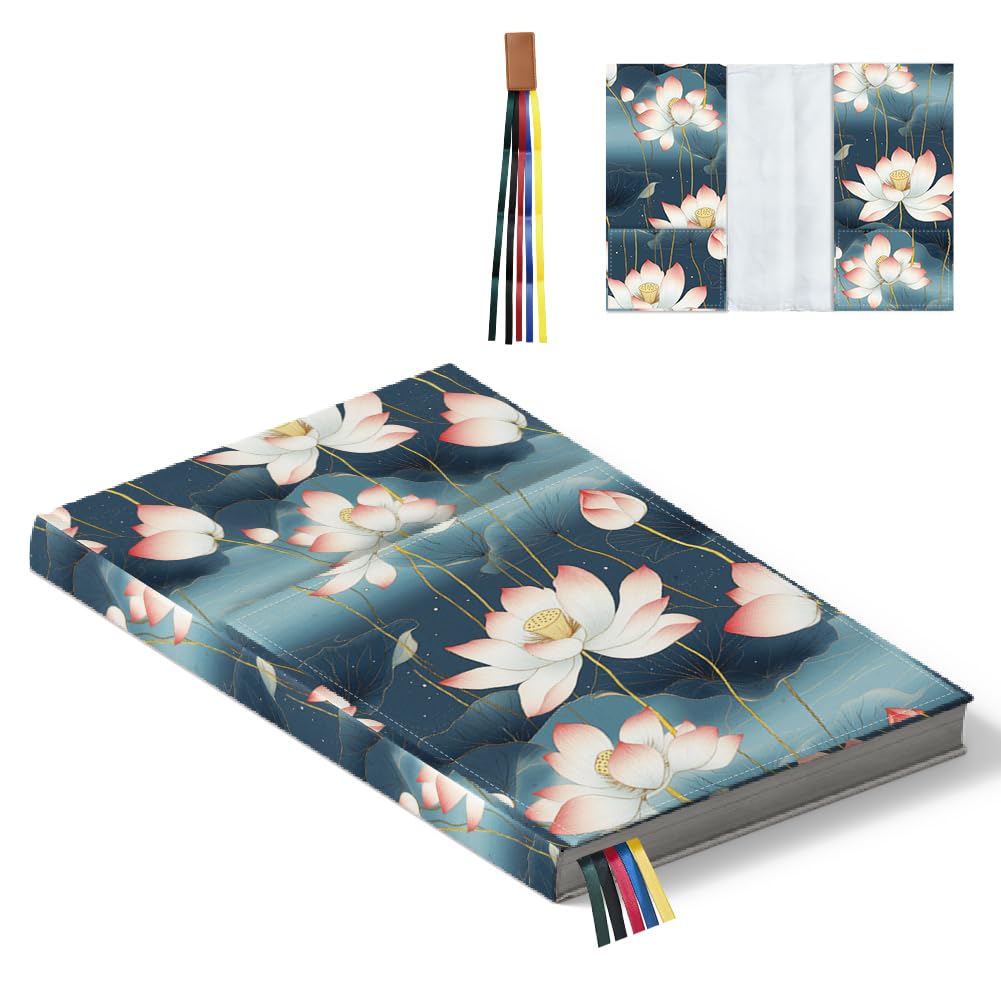 Hobbspring Book Covers for Hardcover 32x22cm Lotus Book Protector Adjustable Books Sleeve with Bookmark Paperback Book Cover for Novel Notebook Bible Hardcover Bookworm Gift Back to School