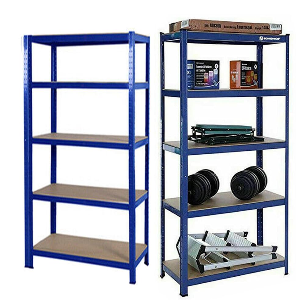 Estantería de almacenamiento de 2 unidades, 180 x 90 x 40 cm, para cargas pesadas con 5 estantes metálicos, ajustables, de metal, fácil montaje, soporta hasta 875 kg, color azul