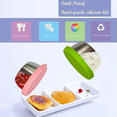 Miniatura 3 de Recipiente para aderezo de ensalada, recipientes pequeños para condimentos con tapas, a prueba de fugas, tazas de salsa de acero inoxidable,