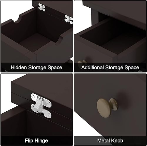 Miniatura 8 de ChooChoo Juego de 2 mesas auxiliares, mesa auxiliar estrecha abatible con cajón, mesita de noche pequeña para sala de estar, dormitorio y espacios