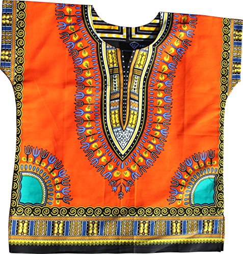 Image of RaanPahMuang Unisex Bright Africa Classic Childrens Dashiki Cotton Shirt Boys Girls
