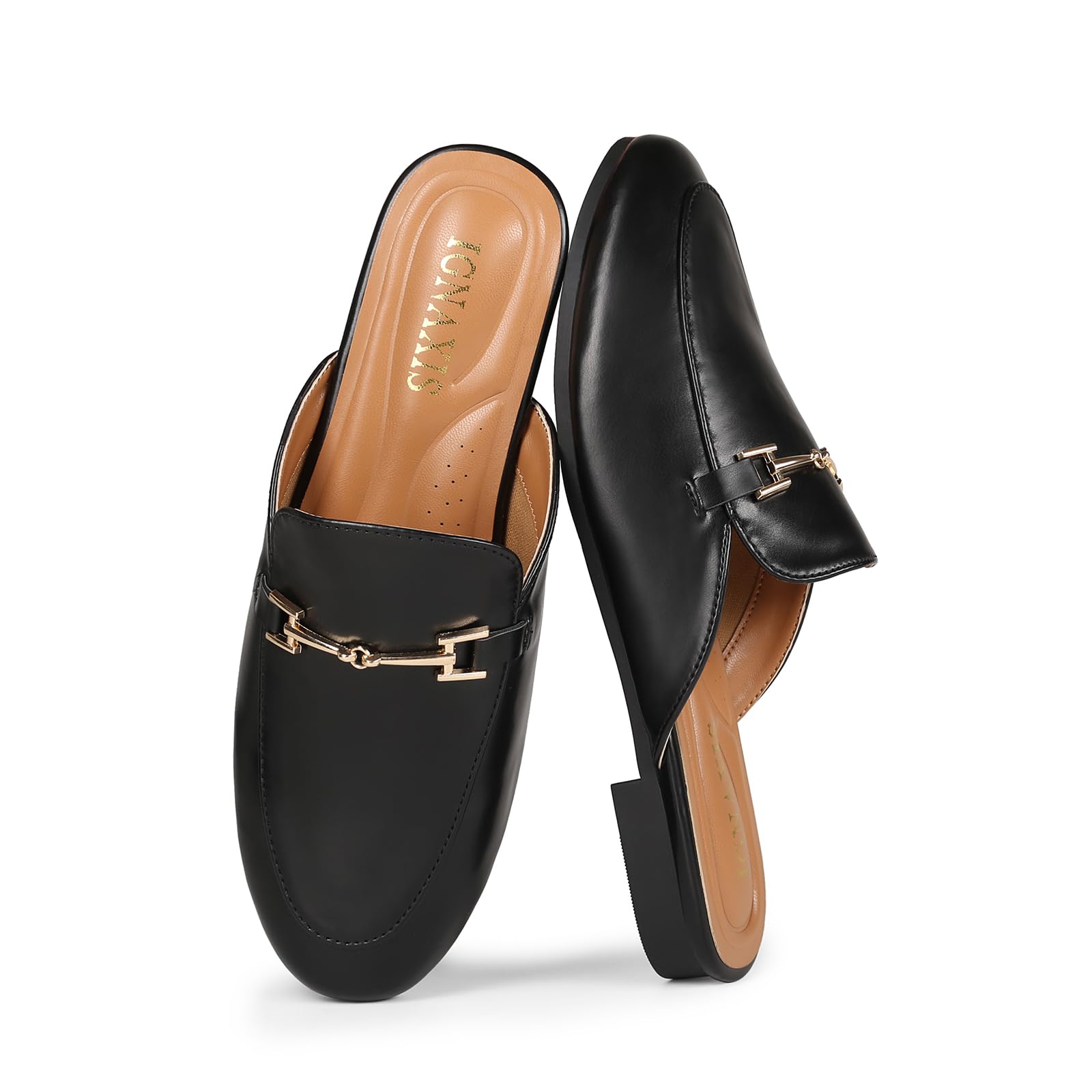 ignaxis Mules for Women Flats Round Toe Womens Mules Buckle Slip on Slides Backless Loafer Shoes