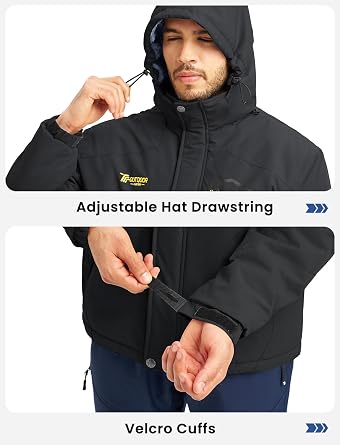 TBMPOY Men's Winter Jackets Skiing Waterproof Snow Thick Fleece Lined Hooded Utility Cold Weather Warm Outdoor Ice Work