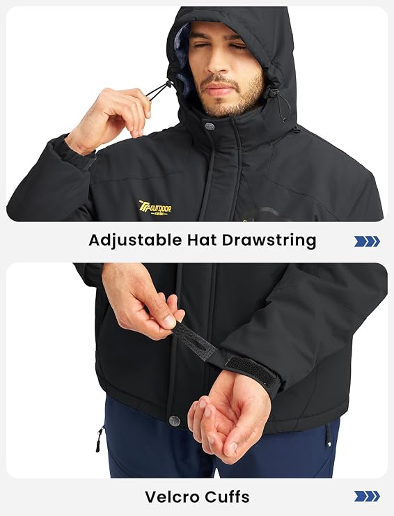TBMPOY Men's Winter Jackets Skiing Waterproof Snow Thick Fleece Lined Hooded Utility Cold Weather Warm Outdoor Ice Work