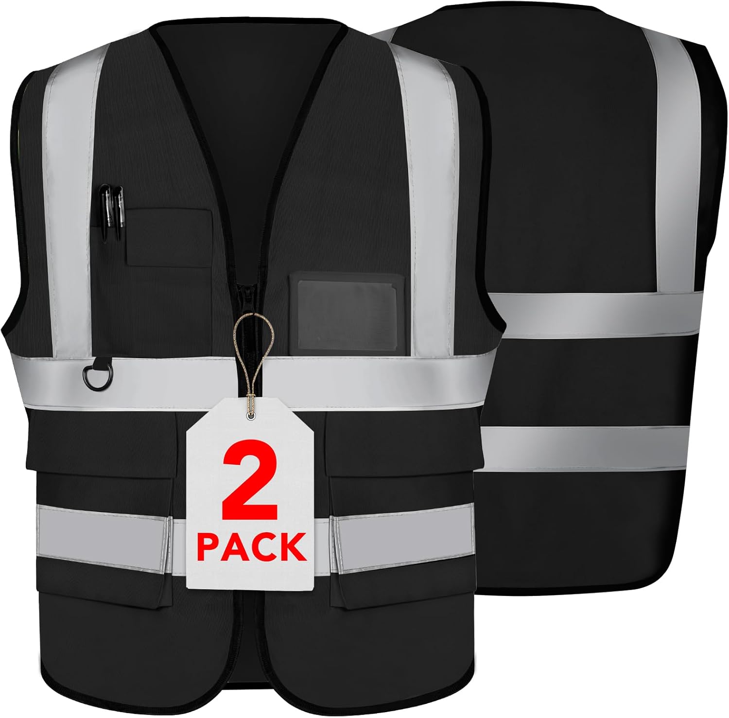 XPCARE 2Pack Reflective Safety Vests with Pockets,Hi Viz Zipper Front