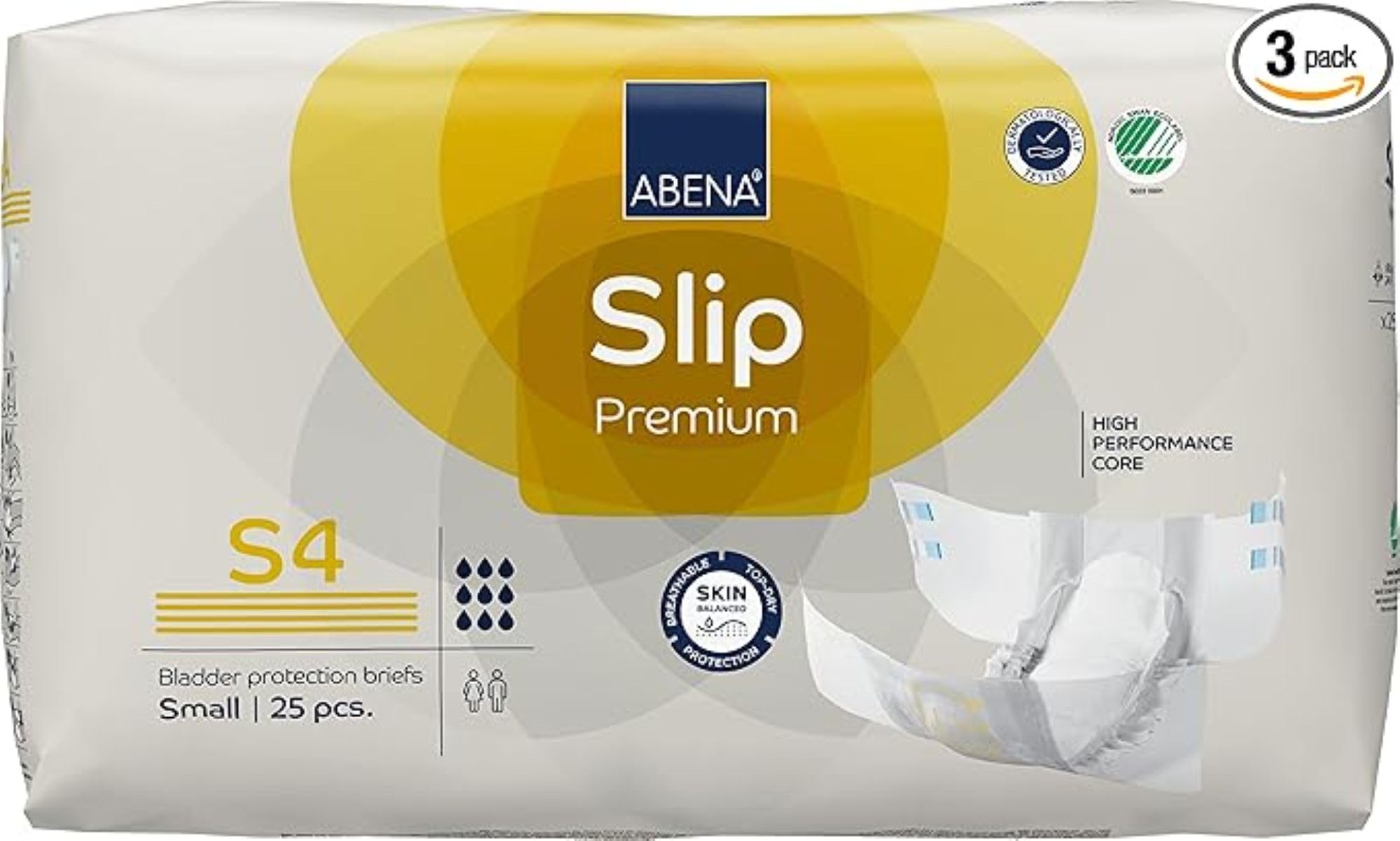 ABENA Slip Premium All-In-One Incontinence Pads For Men & Women, Eco-Labelled - Small 4, 60-85cm Waist, 2200ml Absorbency, 3x 25PK