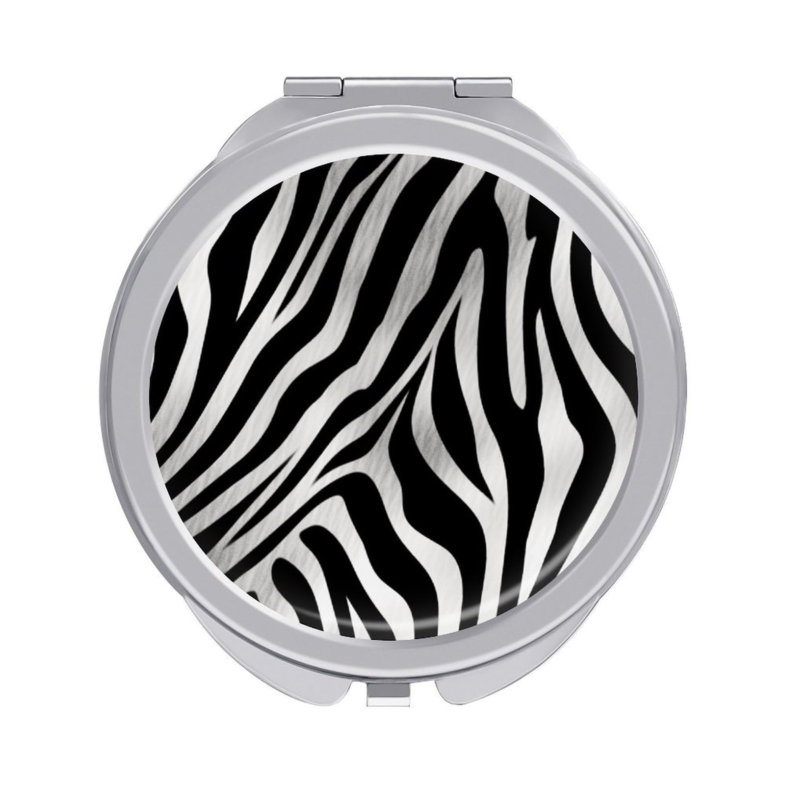FekiLoot Zebra Print Makeup Mirror Compact Round Travel Makeup Mirror Portable Folding Handheld Pocket Mirrors for Handbag and Purses Gift Mini Mirrors