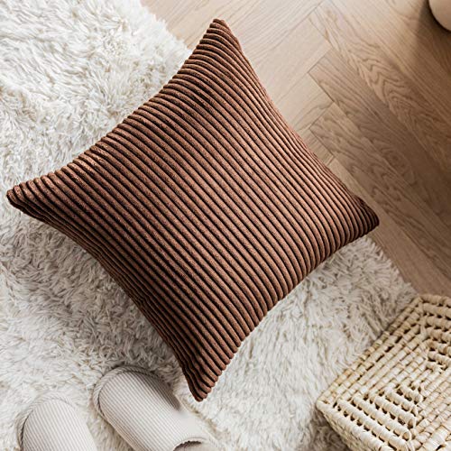 Demetex Pillow Covers 18X18 Set Of 2 Corduroy Super Soft Pillowcase Decorative Square Throw Pillows For Couch Sofa Living Room, 18X18 Inch, Brown #TOP4