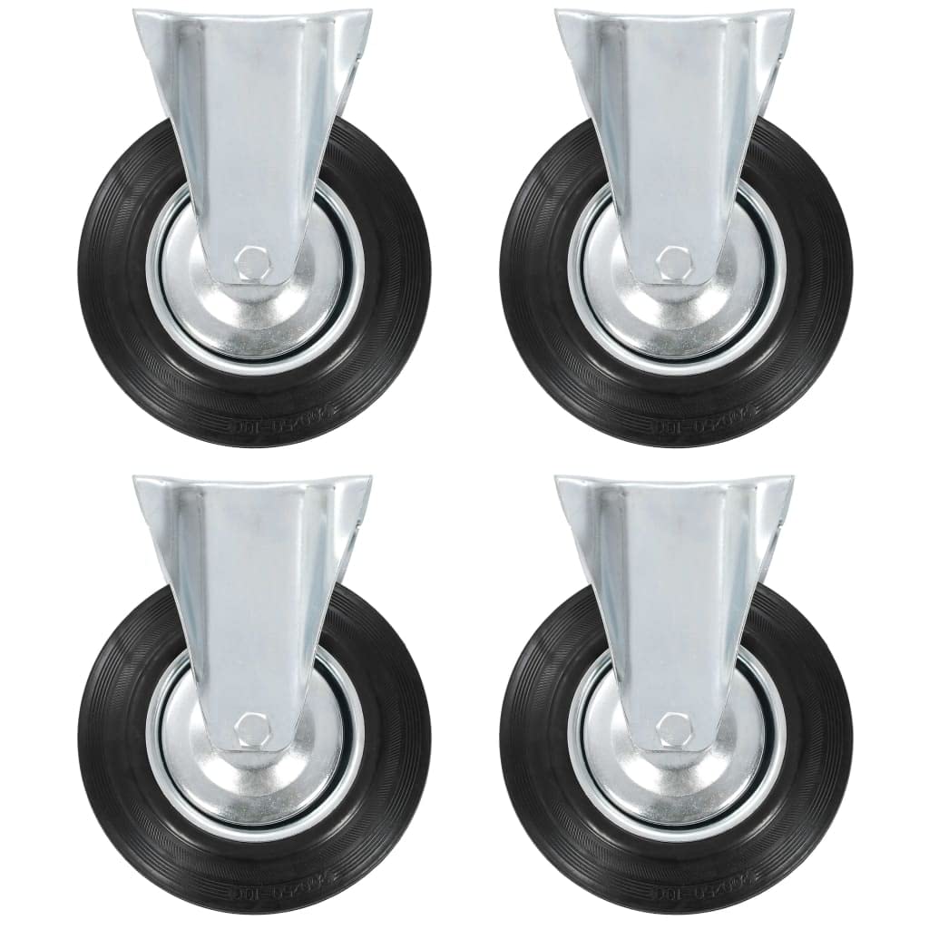 4 ruedas fijas de goma y hierro de 200 mm con revestimiento de zinc para taller e industria, soporta hasta 180 kg, adecuado para carros de transporte, plataformas, rodamientos y operaciones