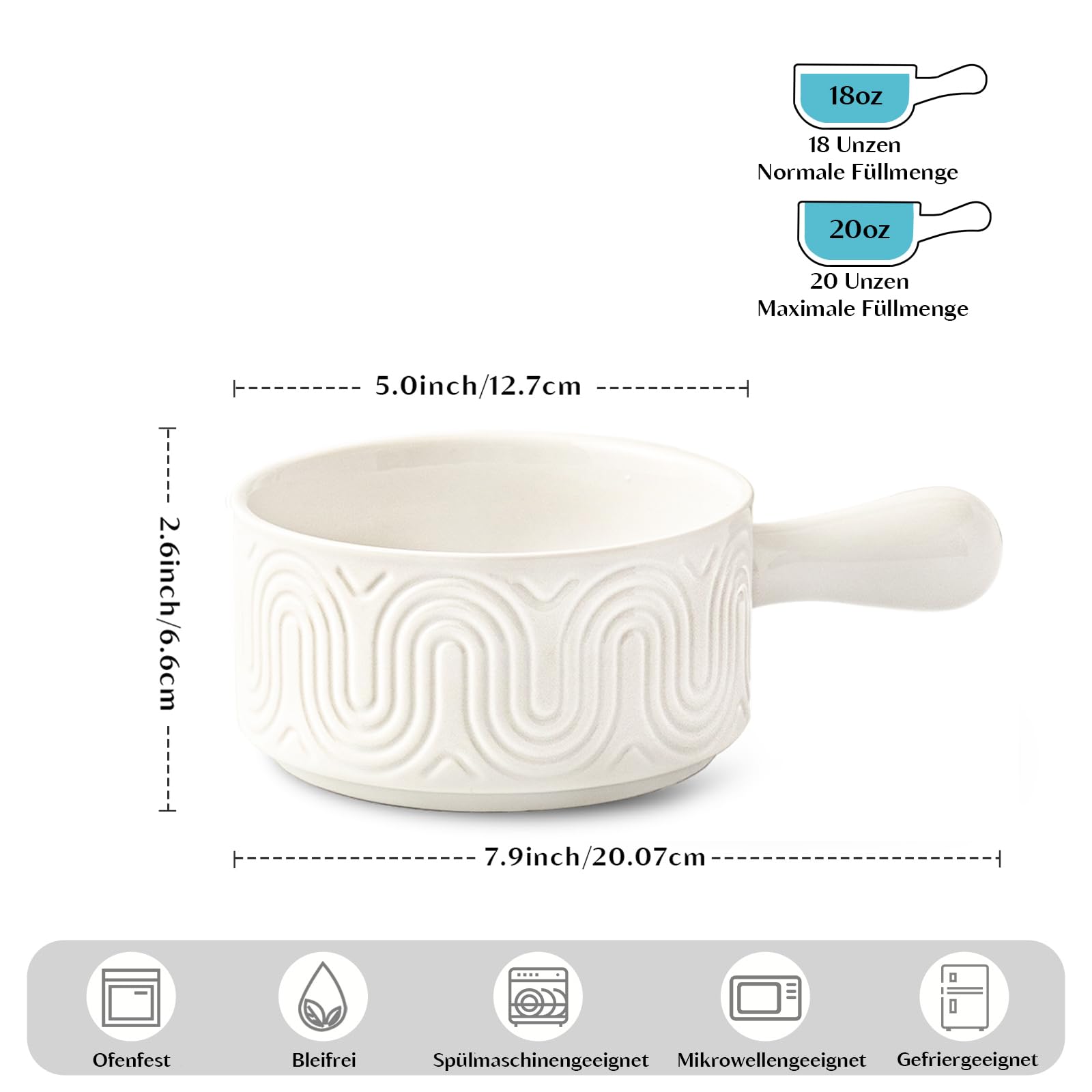INSETLAN 18oz Suppenschüssel mit Griff,Suppentassen mit Henkel 4er Set, Keramik Suppenschüsseln im Bogendesign für Suppe, Chili, Eintopf – Spülmaschinen- & Mikrowellengeeignet, Stoßfest