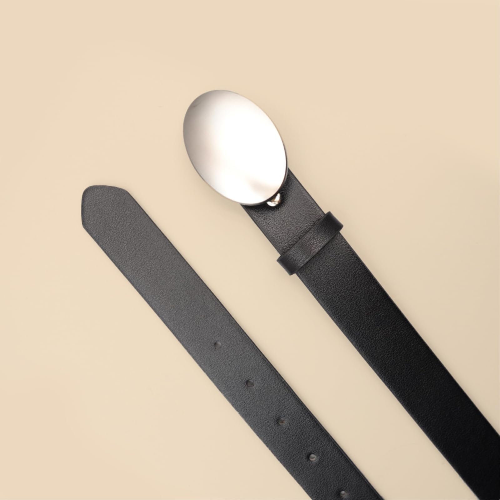 Ceinture À Boucle En Métal Lisse Forme Ovale, Décontractée Et Simple, Décorative Classique