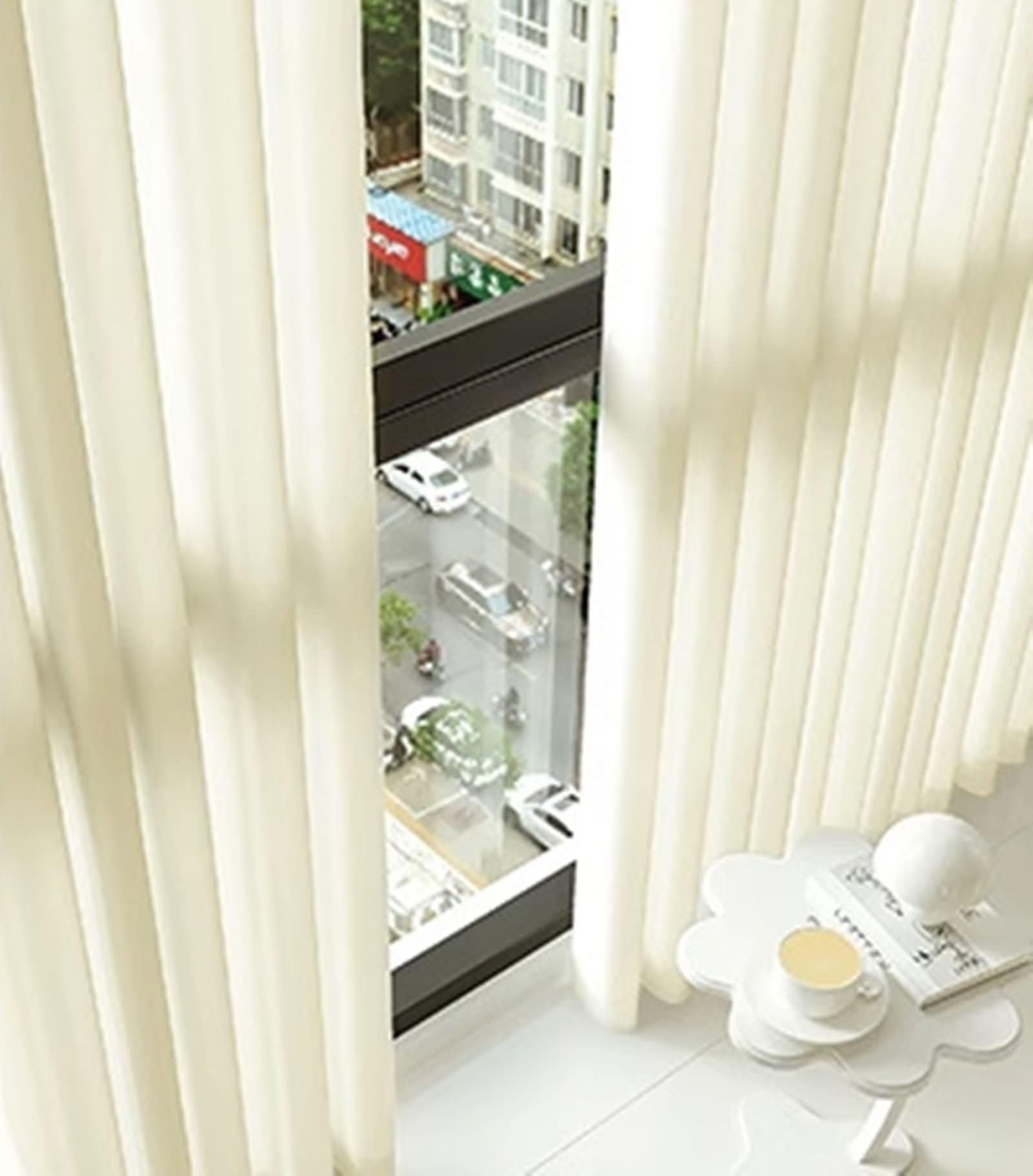 Tüll Vorhang 2er Set,2 x 107W x 160H cm,Vorhang Transparent Hellgelb Einfarbig Wohnzimmer Gardinen mit Ösen