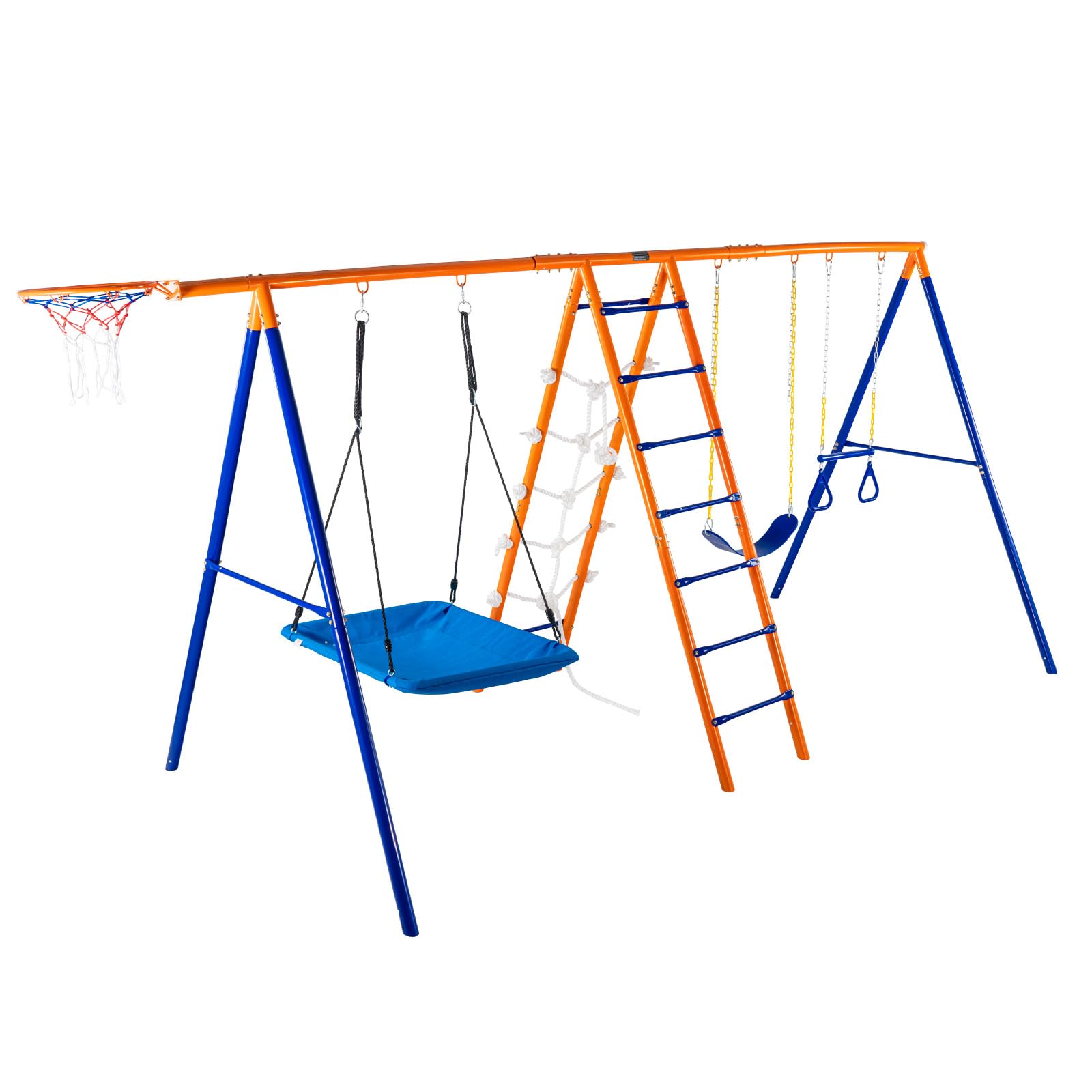VEVOR Altalena da Giardino, Altalena 6 in 1, Altalena in Metallo per Carichi Pesanti da Esterno con 2 Altalene, Barra a Trapezio, Scala da Arrampicata, Capacità di 200 kg per Bambini dai 3 Anni in Su