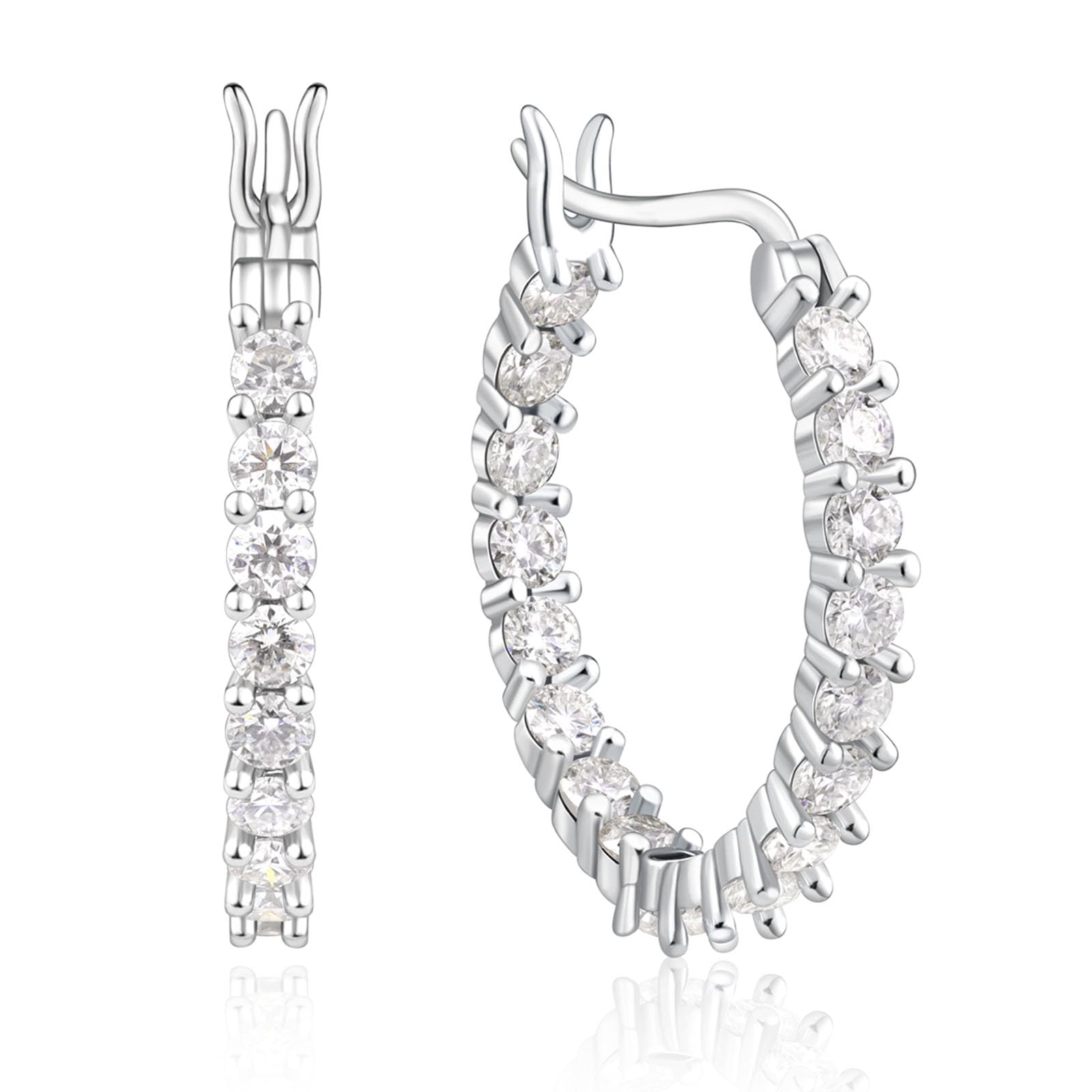 Moissanite Hoop Earrings for Women - 925 Sterling Silver Moissanite Earrings Hoop Earring Piercing Latch Back Real Moissan Hypoallergenic Jewelry