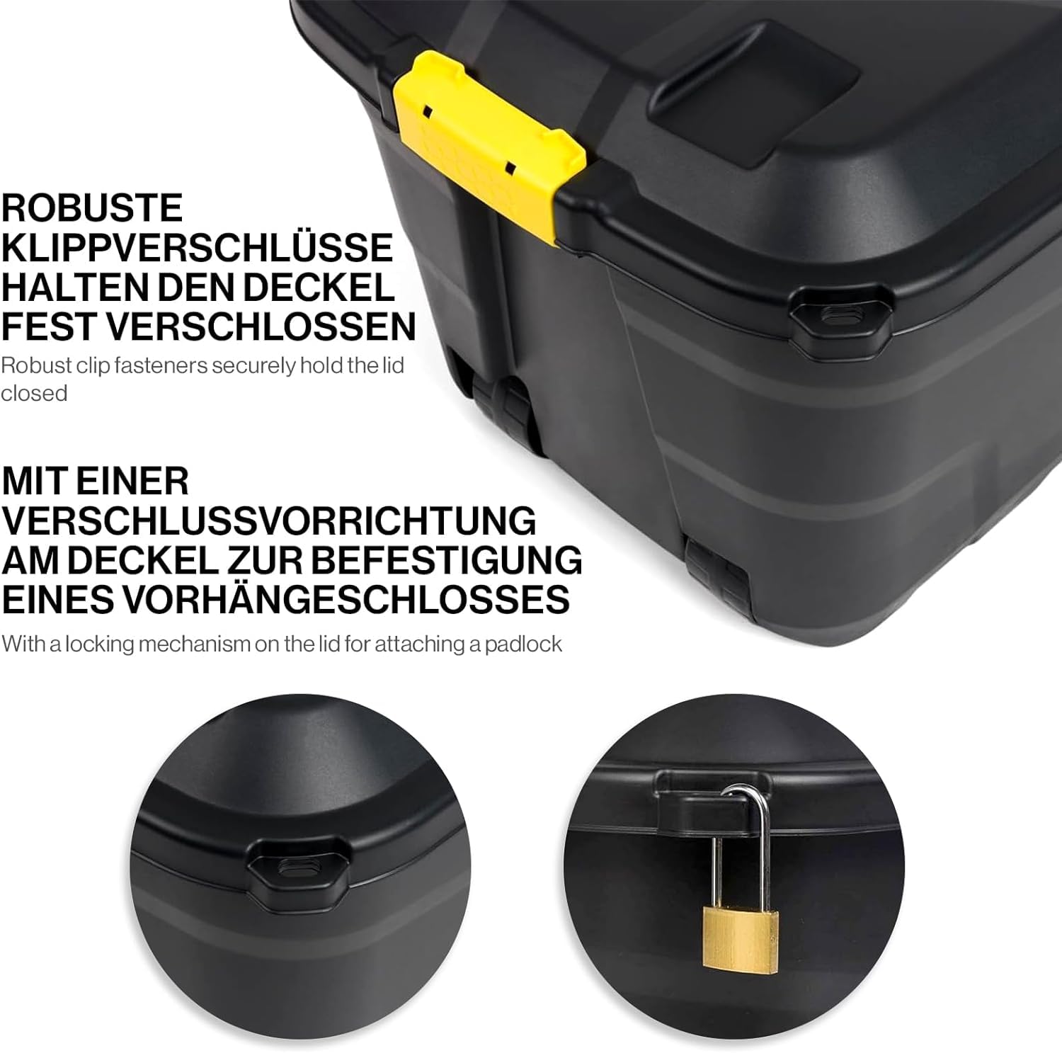 Kreher® Transportbox mit Rollen - robuste Aufbewahrungsbox mit Deckel, abschließbar, wetterfest & stapelbar - rollbare Lagerbox für Garten, Keller & Werkstatt - Größe & Set wählbar (1, 175 Liter)