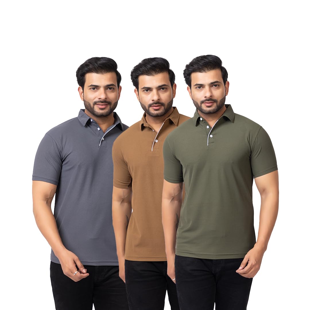 hanaby Summer Wear Casual Wear Solid Polycotton Polo T-Shirt | Collar T-Shirt | Half Sleeves for Men (Pack of 3) (H-1336-Pack of 3)-picture-33