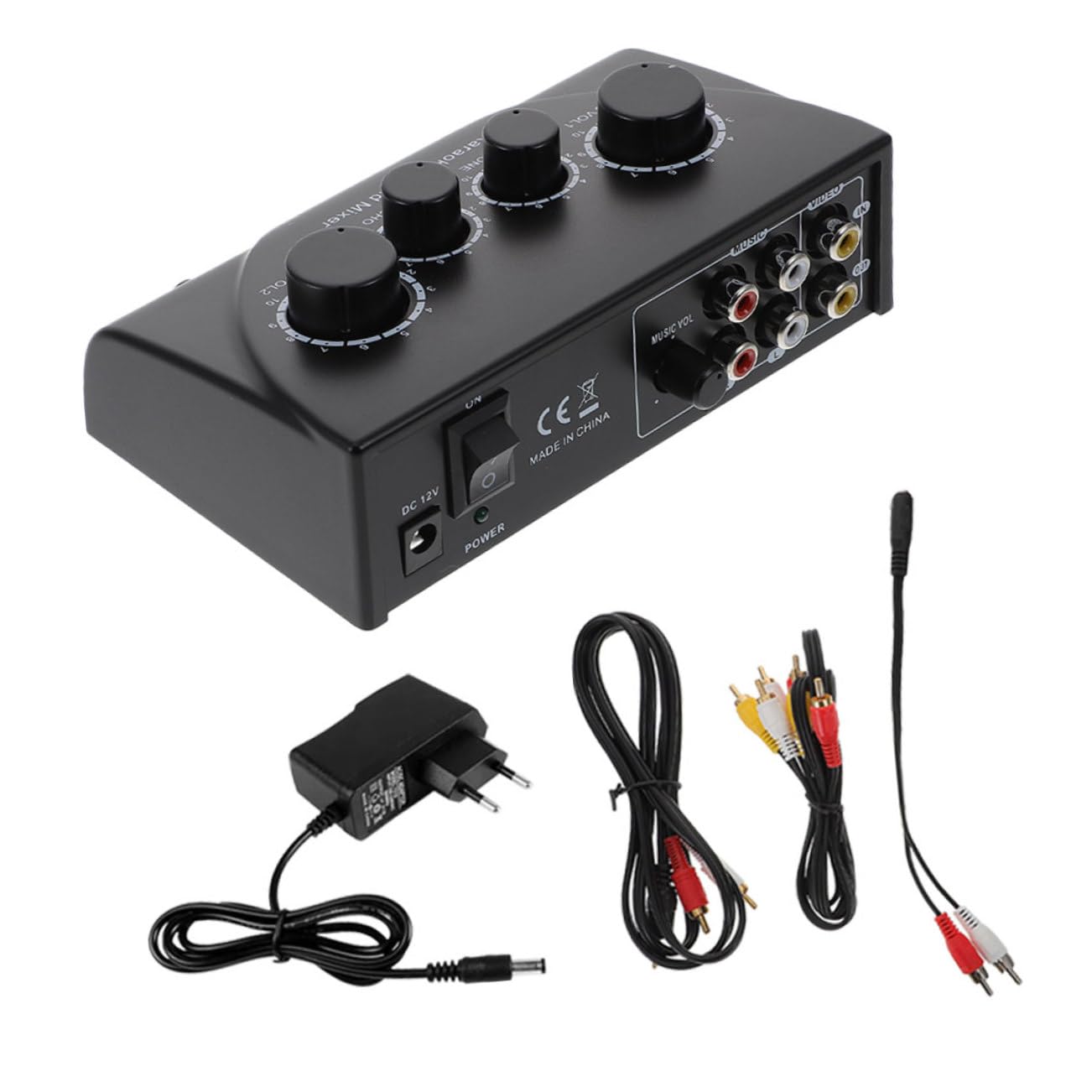 Mixer Audio Professionale per Karaoke con Doppio Ingresso Microfono | Regolazione Separata del Volume Microfono, con Cavo e Adattatore di Alimentazione