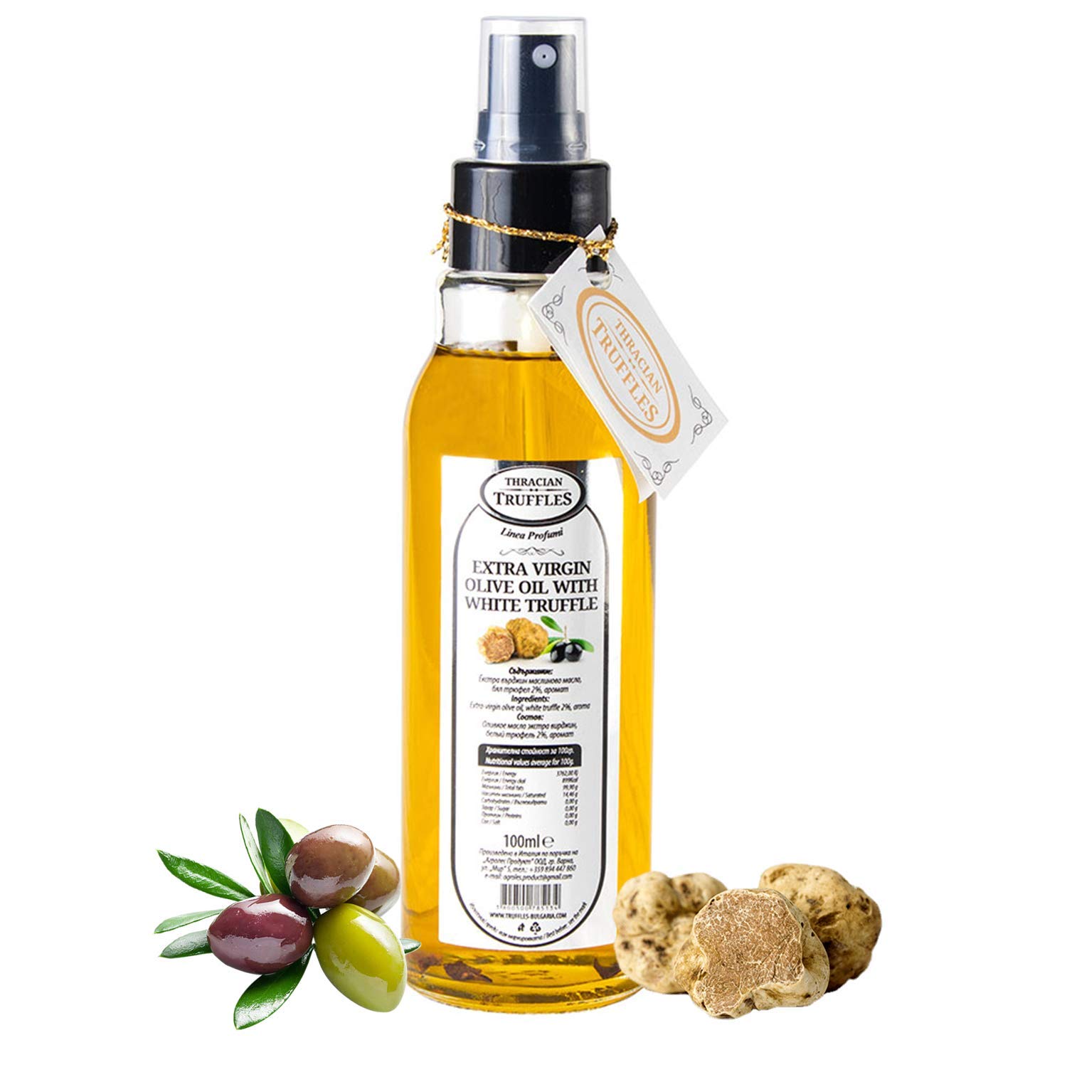 Huile d'olive extra vierge à la truffe blanche avec Tuber Magnatum Pico Spray 100 ml et Truffe blanche Tuber borchii Sauce Gourmet pour viande, pain grillé, risotto, sushi 170g