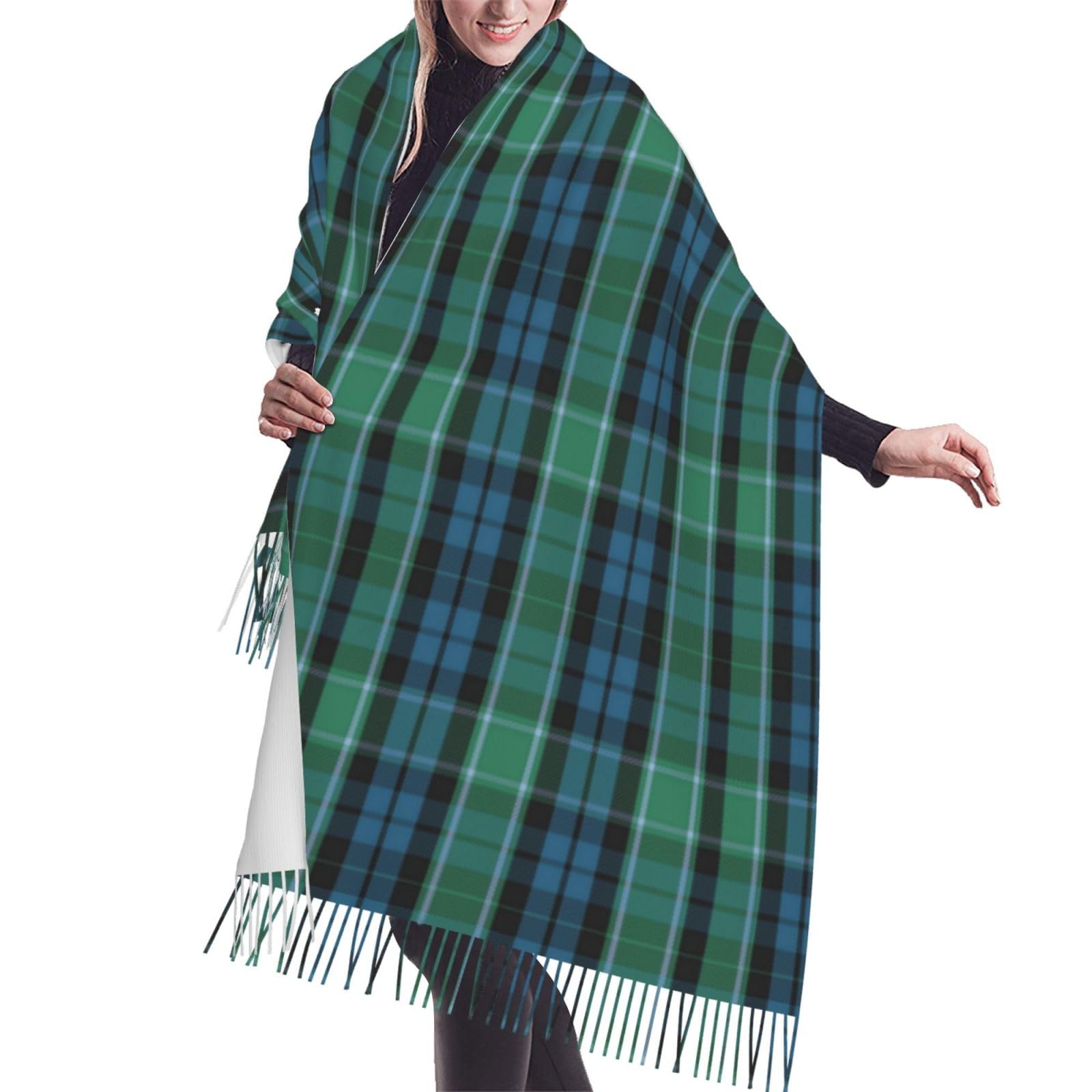 GRatka Scarf,Graham Of Menteith Tartan Ancient, Unisex Fringed Scarf Large Warm Soft Cashmere Feel Shawls Wraps 196x68 cm