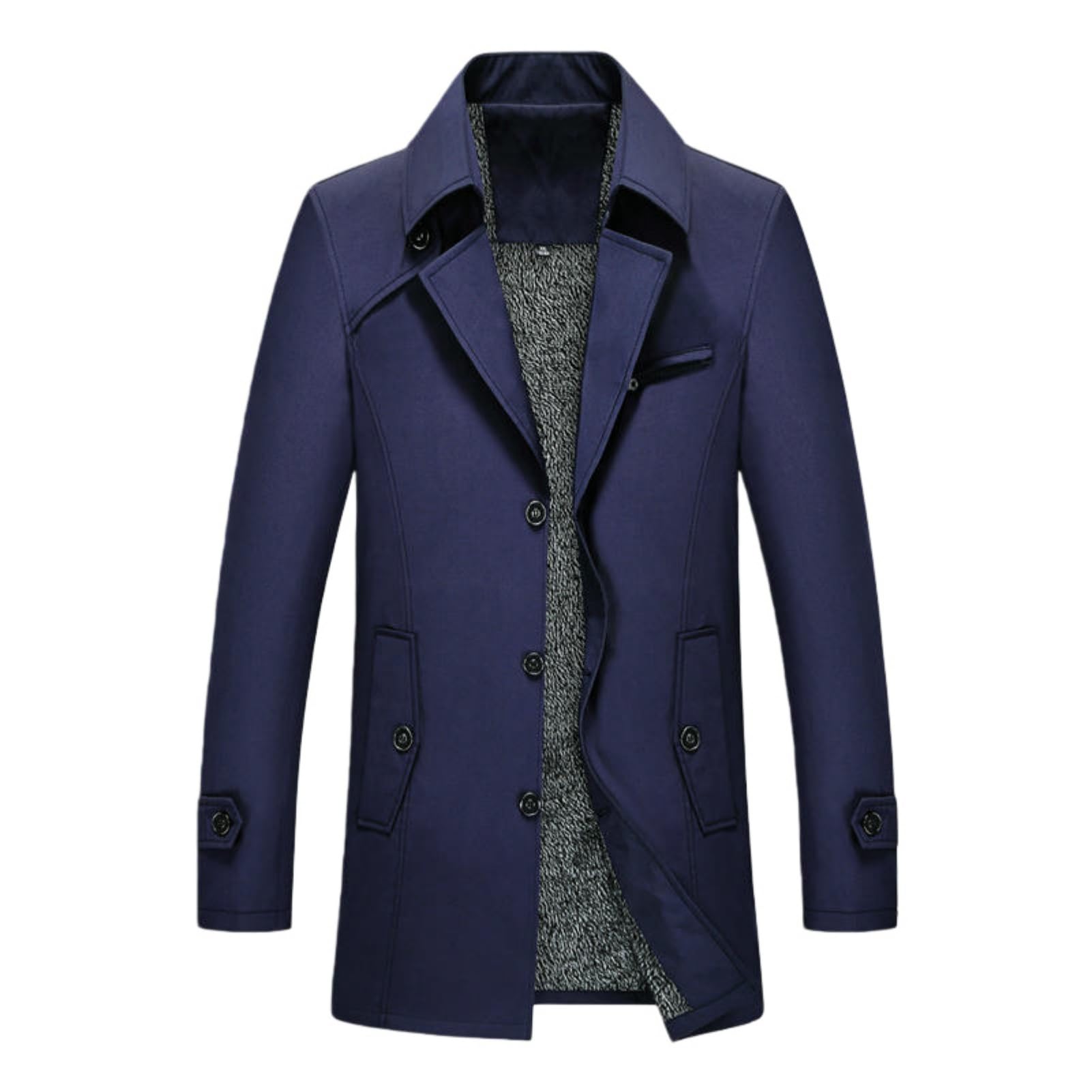 Męski trencz wiosenno-jesienny, slim fit, granatowy, gruby, XS