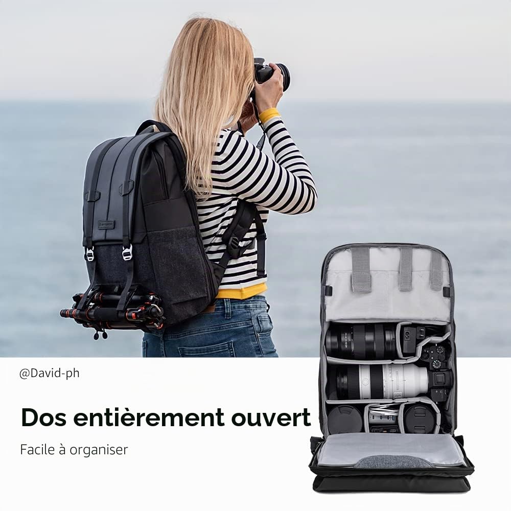 K&F CONCEPT Sac à Dos pour Appareil Photo, Sac Appareil Photo Reflex Grande Capacité résistant à l’eau avec Housse de Pluie pour DSLR Canon Nikon Sony Olympus DJI Drone Portable 15.6''
