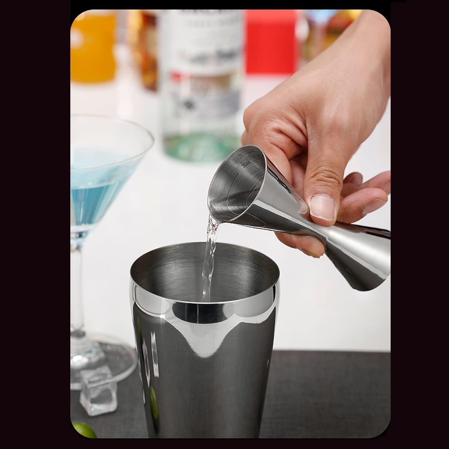Medidor de cóctel de acero inoxidable 304 con escala integrada, herramienta de medición profesional para camareros en casa o bar