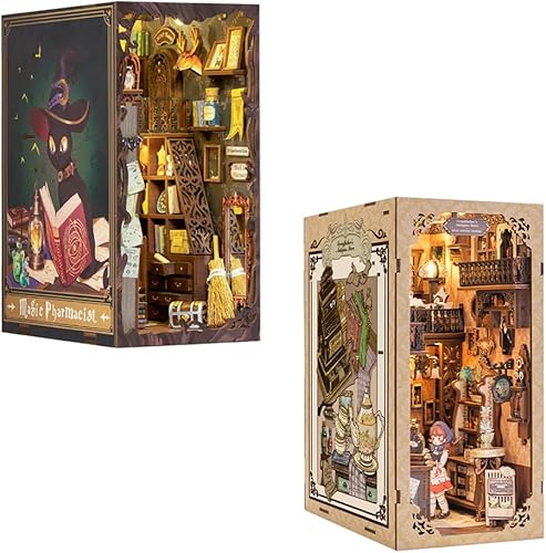 Fsolis Kit de rincón de libros para bricolaje, kit de casa de muñecas en miniatura, decoración de estantería, estante de libro, estante de libro,