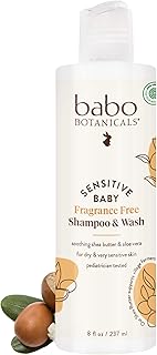 Babo Botanicals Sensitive Baby Fragrance-Free 2-in-1 Shampoo & Wash - Shea Butter, Calendula & Aloe Vera - EWG Verified - Cruelty-Free - Vegan - Pediatrician Tested - For Babies & Kids