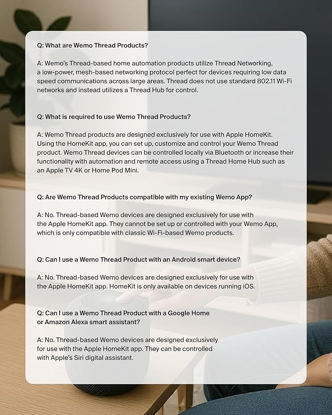 Wemo Smart Plug with Thread Outlet for Apple HomeKit Products Lighting Gadgets Works W Apple iPhone only Easy — view 3