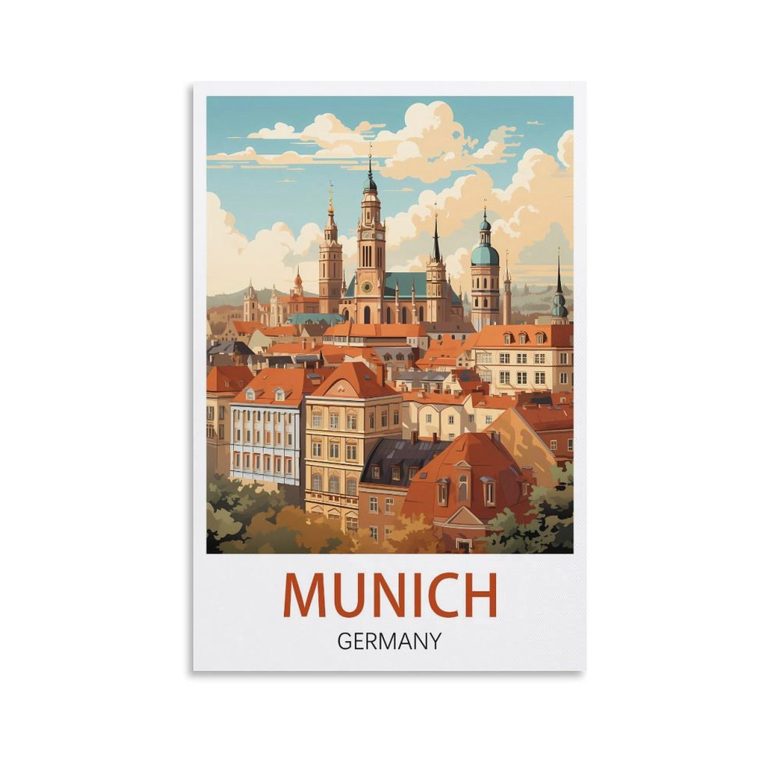 Lhjoiun Unframe-Style Munich Germany Vintage Travel Poster 08X12inch(20X30cm) Art Canvas Print For Living Room Bedroom Home Decoration Modern Art