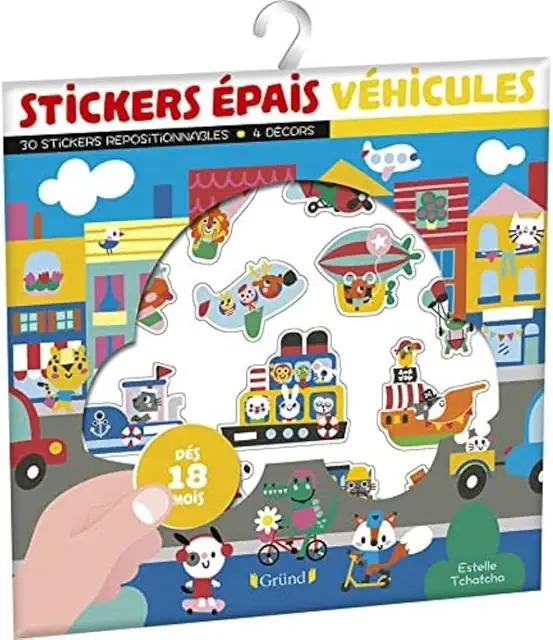 Stickers repositionnables Véhicules : Pochette de 30 autocollants épais avec 4 décors - Dès 18 mois