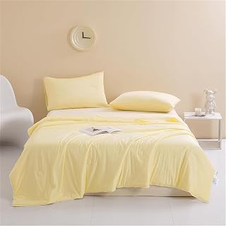 Cooling Quilt for Naked Sleepers or Night Sweats | Lightweight Microfibre Duvet | Coverless Duvet | Summer Cool Fiber Blanket (Yellow,180x220cm)