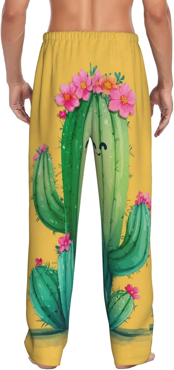 Mens Pajama Pants Soft Lounge Sleep Pant Funny Cactus Pajama Pants Men Pjs Bottoms with Pockets