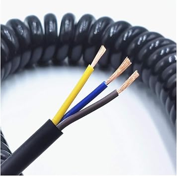 Coiled Cable, 3 Core Spring Wire, Spiral Electric Cable, Black Power Cord Extensible Wire, 0.5 Square 2.5 m 5 m 7.5 m,3 Core 14awg,Line length 2.5m