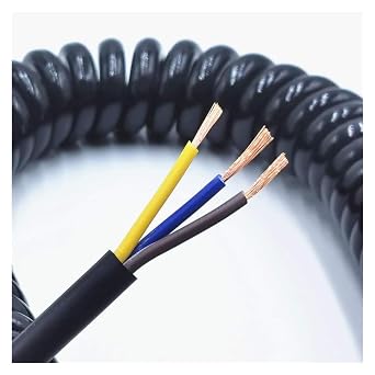 coiled cableSpring Telescopic Spiral Cable 3 Core Spring Wire, Spiral Electric Cable, Black Power Cord Extensible Wire, 0.5 Square 2.5 m 5 m 7.5 m, Length Line length 7.5m, Specification 3 core 2
