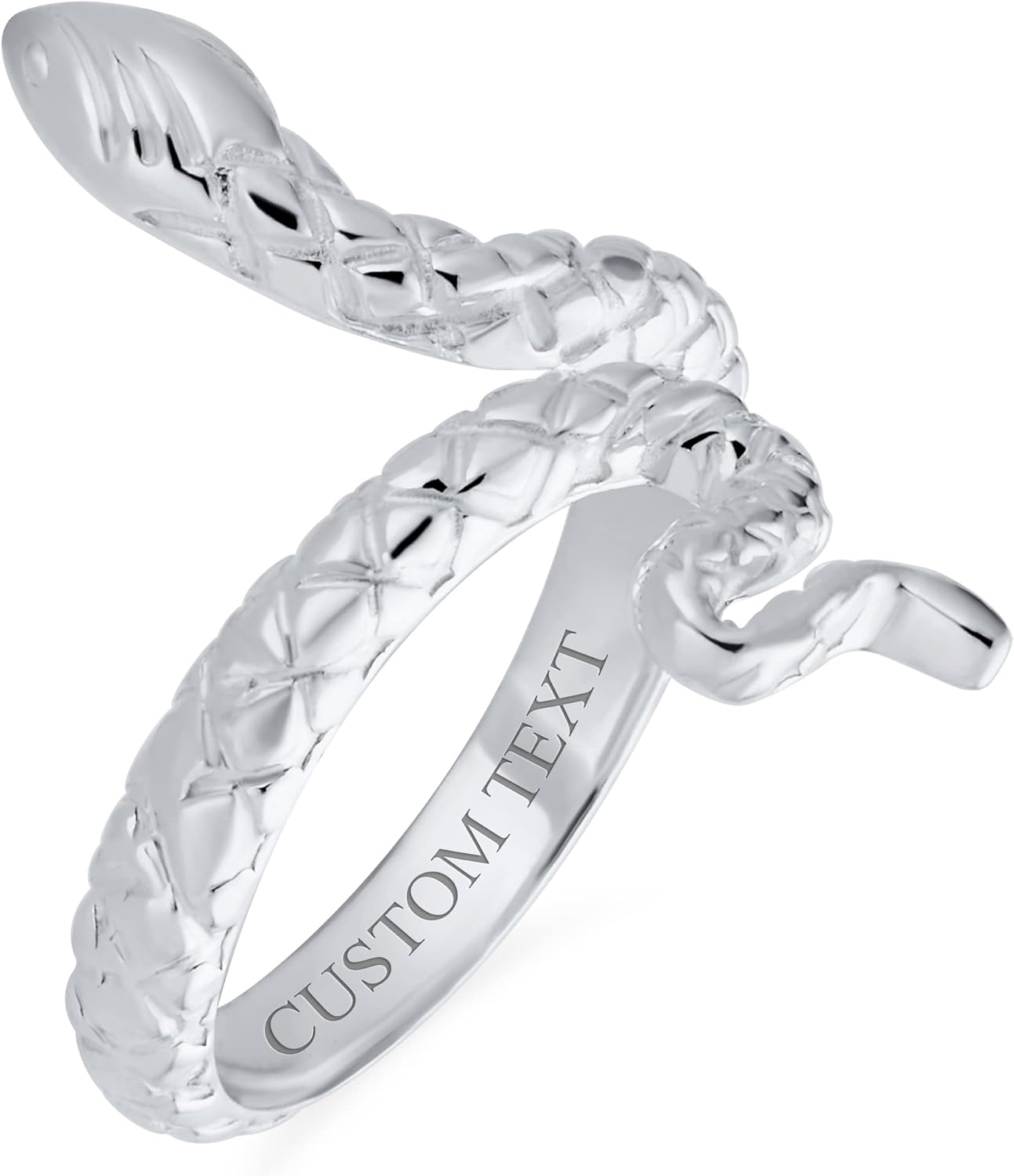 Bling Jewelry Personalize Unisex Boho Fashion Statement Vintage Style Garden Animal Pet Reptile Egyptian Wrap Coil Serpent Snake Ring Band For Men Women Oxidized .925 Sterling Silver Customizable