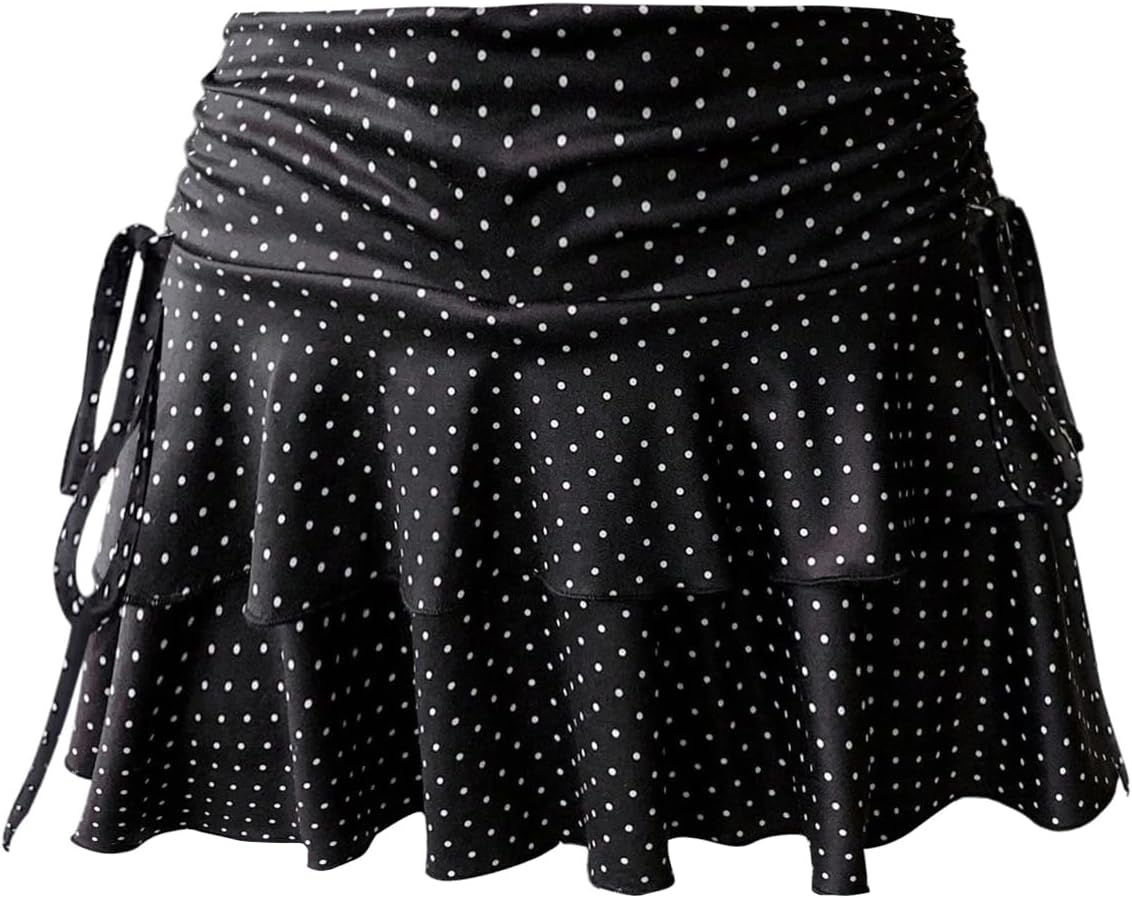 Milumia Women's Polka Dots Skirts A Line Ruched Tiered Layered Ruffle Skirts
