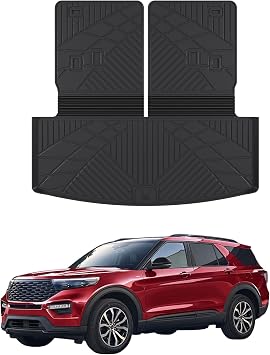 Cargo Mat Compatible with 2020-2025 2026 Ford Explorer TPE All Weather Trunk Mat Back Seat Cover Protector for 6&7 Passenger 2025 Explorer Accessories Trunk Mat with Backrest Mat