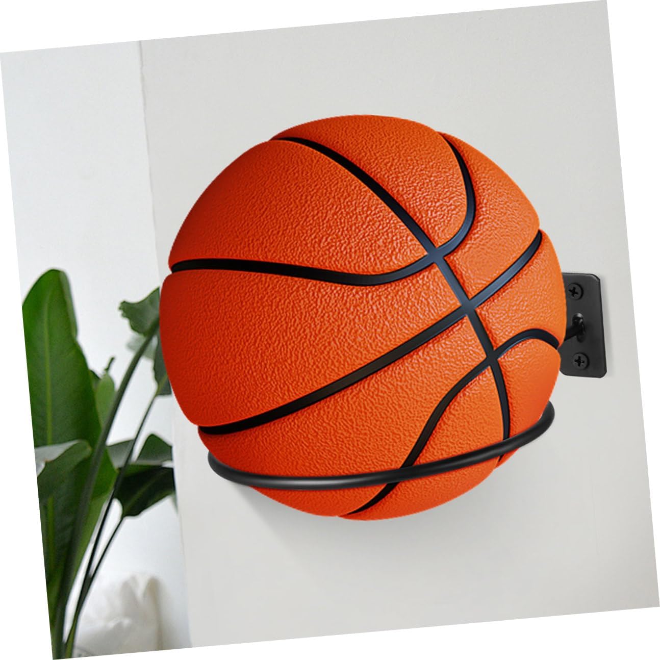 8pcs Wall Mounted Ball Holder Rack, Metal Sports Ball Storage Organizer for Basketball, Football, Volleyball, and Rugby, Black Wall Display Stand for Home and Garage