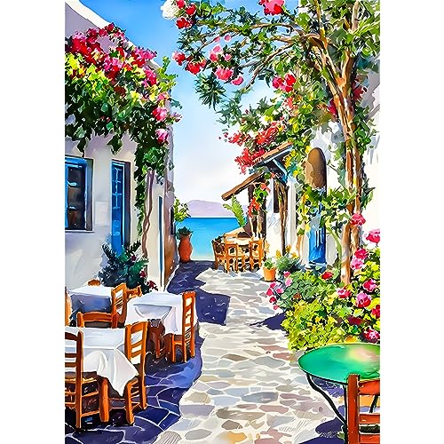 MXJSUA Scenery City Flower Street DIY 5D Diamond Painting Kit for Adults - Full Drill Fantasy Diamond Gem Art - 30x40cm