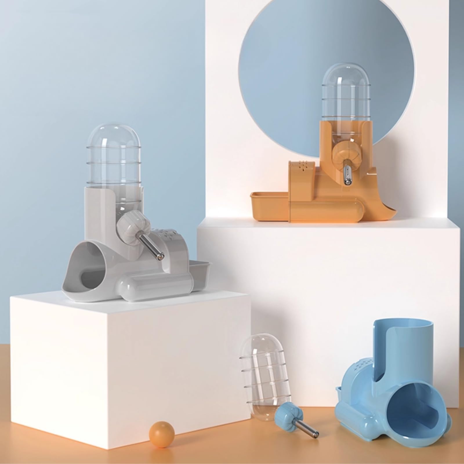 Abreuvoir pour Hamsters Maison Hamster Mangeoire pour Hamsters Petite Bouteille d'eau Abreuvoir Suspendu avec Support Convient aux Petits Animaux (Orange)
