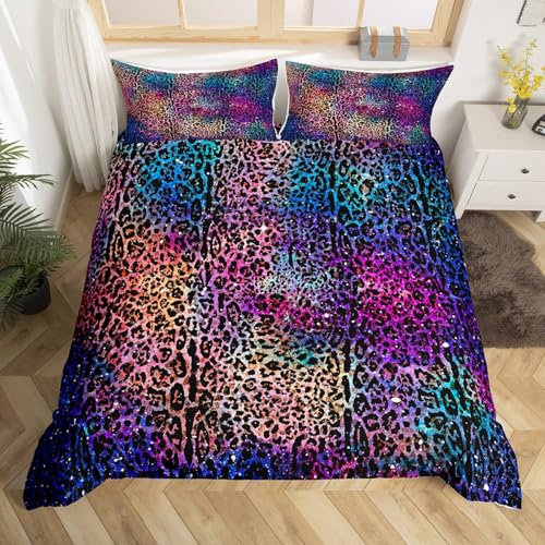 jejeloiu Kids Leopard Print Bedding Set Toddler Size Cheetah Duvet Cover for Boys Girls Teens Bedroom Decor Safari Comforter Cover(No Comforter) Soft Wild Animals with 1 Pillow Case Blue Pink