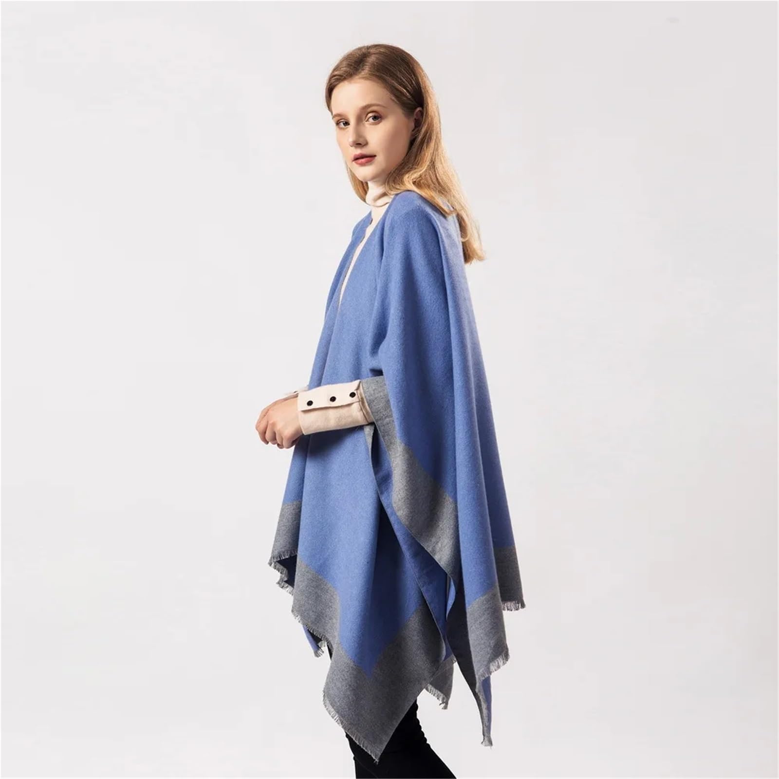 Otoño Invierno Mujer Bufanda versátil cálida Borla Aire Acondicionado habitación Chal Capa Ponchos Capas para Primavera, OtoñO E Invierno