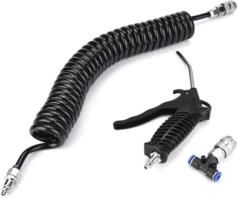 EU Connector + PU Hose Air Duster Blow Gun Set, Black Air Compressor Gun Pneumatic Blow Gun