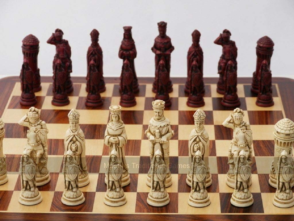 Camelot Ornamental Chess Set (cream & red, board not included)